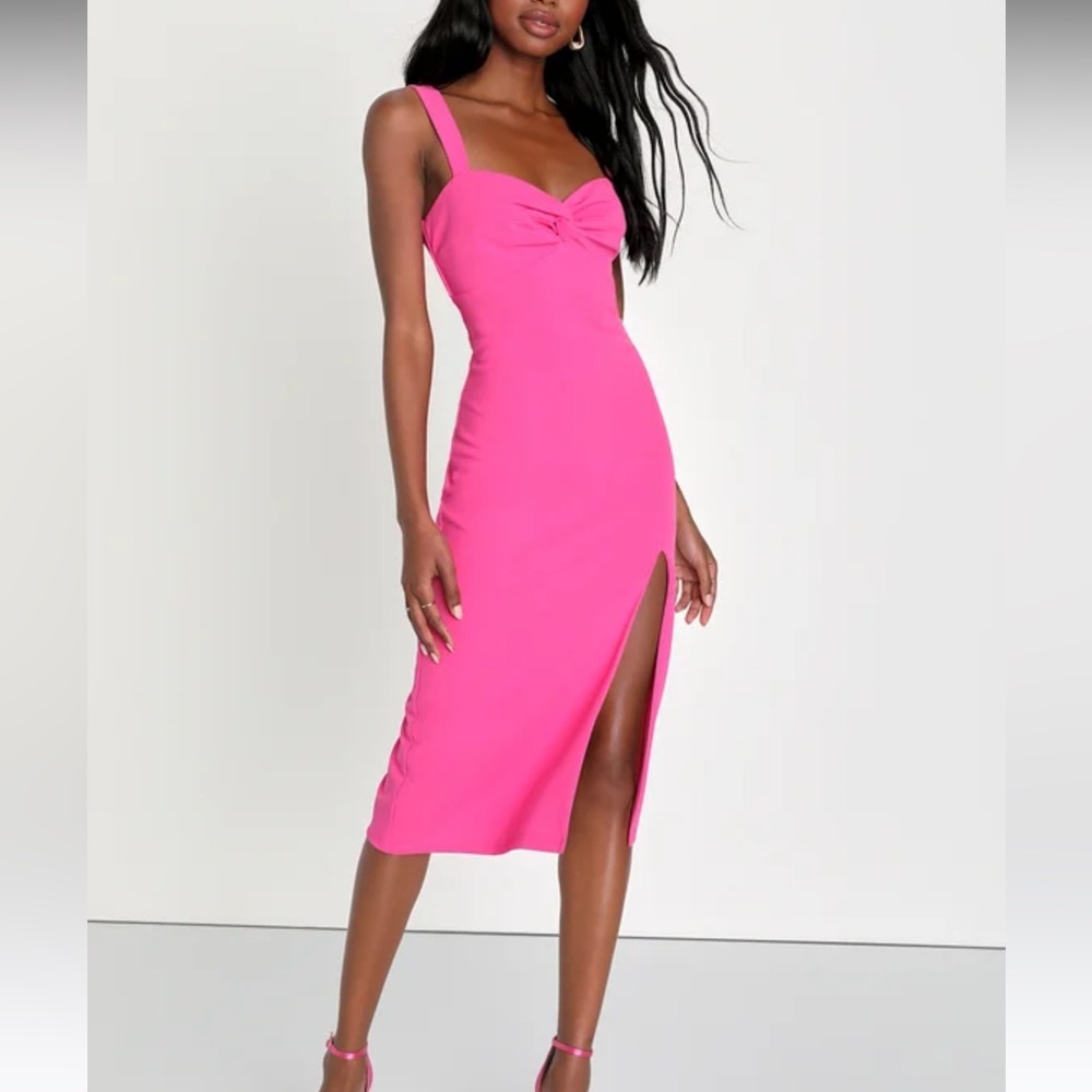 Lulus Party Persona Hot Pink Sleeveless Twist-Front Midi Dress